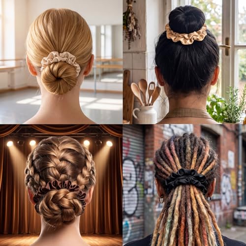 EBOOT 20 Pieces Large Satin Scrunchies Stretchy Hair Ties Softer Than Silk Seamless Hair Band for Women Elastic Ponytail Holder Headband for Thick Heavy and Curly Braid 11 cm in Diameter 4 mm in Width - style: Satin- Natural