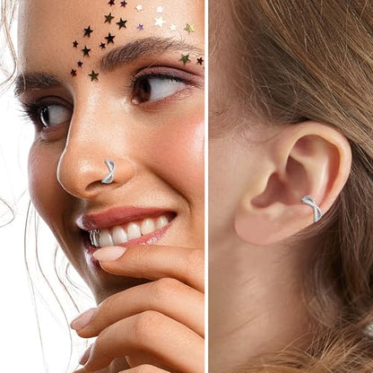 Xpircn ASTM F136 Titanium Double Hoop Septum Click Nose Rings Lip Rook Lobe Tragus Helix Cartilage Daith Conch Earrings Clear CZ Paved Nose Piercing Jewelry for Women Men - color: Double Hoops Silver, size: 16G 8mm