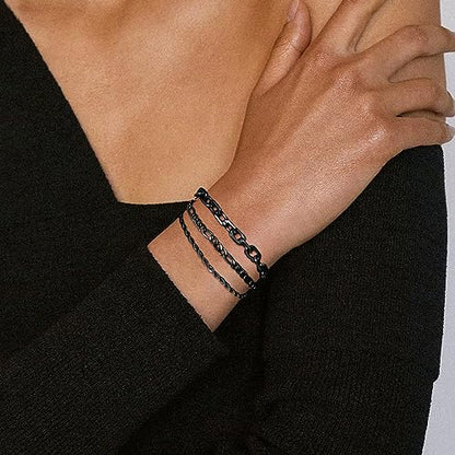 VNOX 5/7 Pcs Chain Bracelet for Men Women - Sturdy Stainless Steel Curb Width Cuban Link Chain Bracelet Set for Men Women,6.5/7/7.4/8.2/9 Inches - style: Black Link 1