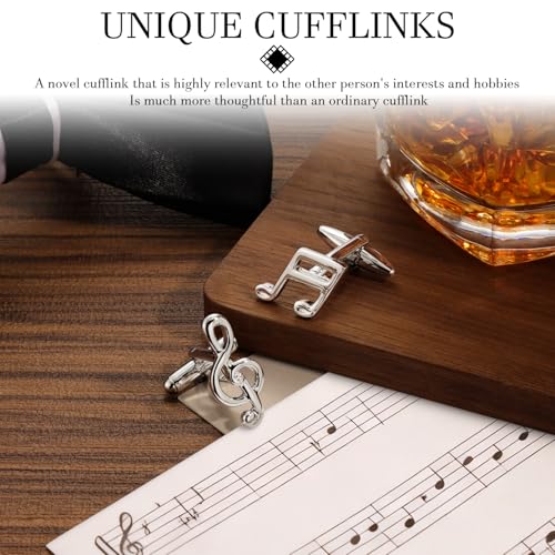 HAWSON Various Unique Cuff Links Mens, Animal/Tactical/Music/Holiday/Cufflinks, Themed Wedding Dinner Party Gift Suit Accessories - style: Musical Notes Treble Clef
