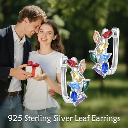Blue Evil Eye/Celtic/Owl/Moonstone/Paw Print/Cubic Zirconia Hoop Earrings for Women 925 Sterling Silver Women Earrings Jewelry - style: Leaf