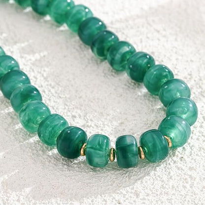 Chunky Colorful Choker Necklace for Women - Summer Beach Round Resin Beads Necklace, Trendy Statement Summer Beach Jewelry Birthday Gifts for Vacation Holiday - color: 14mm Dark green beaded