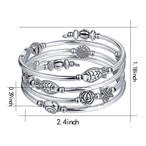 BULINLIN Layered Wrap Bangle Turquoise Bracelet - Bead Bracelet with Natural Agate Stone, Gifts For Women - color: 05-Metal