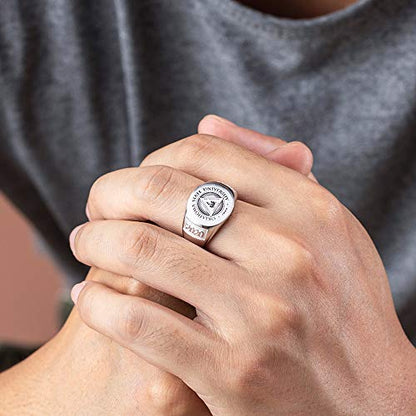 callie Custom Signet Ring - Engraved Text & Photo, Personalized Family Crest Coat Of Arms Rings, 925 Sterling Silver/Brass | Father's Day Jewelry Gifts for Men & Women - color: Round