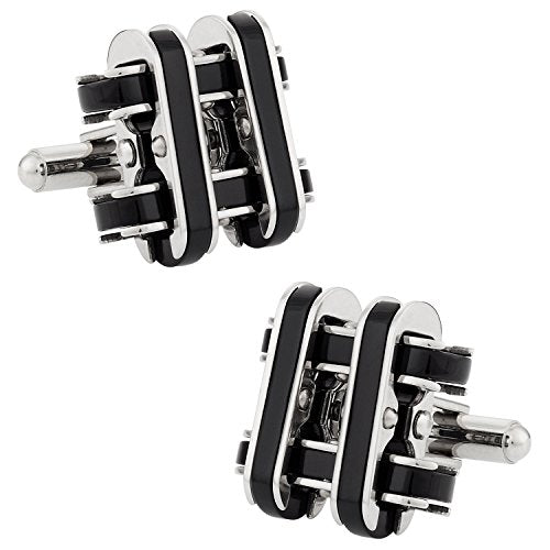 Cuff-Daddy Industrial Chain-Link Black Enamel Stainless Steel Cufflinks with Presentation Box