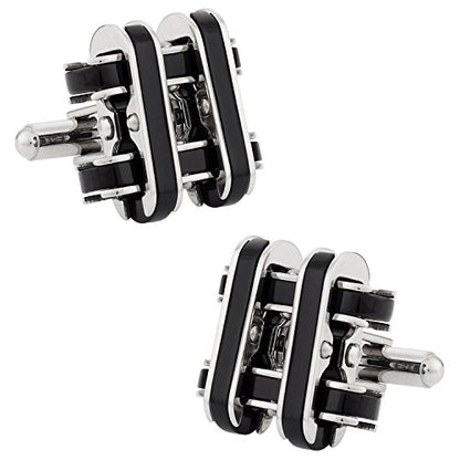 Cuff-Daddy Industrial Chain-Link Black Enamel Stainless Steel Cufflinks with Presentation Box