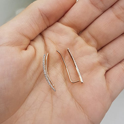 Dazzlingrock Round White Natural Diamond Crawler Climber Earrings | 0.18 Ctw | Women - color: Rose Gold, size: 10K - Metal Stamp