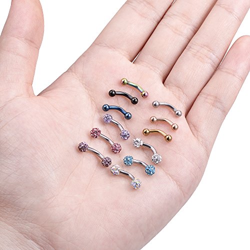 6-8-12PCS 14G 6-10mm Short Bar Tiny Heart Butterfly Evil Eye Devil Heart Snake Skull CZ Skull hand with Gem ball Stainless Steel Belly Button Rings Navel Rings for Women Barbell Eyebrow Body Piercing Jewelry - color: A:12pcs