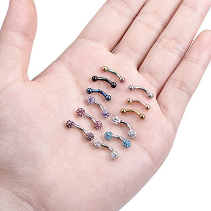 6-8-12PCS 14G 6-10mm Short Bar Tiny Heart Butterfly Evil Eye Devil Heart Snake Skull CZ Skull hand with Gem ball Stainless Steel Belly Button Rings Navel Rings for Women Barbell Eyebrow Body Piercing Jewelry - color: A:12pcs