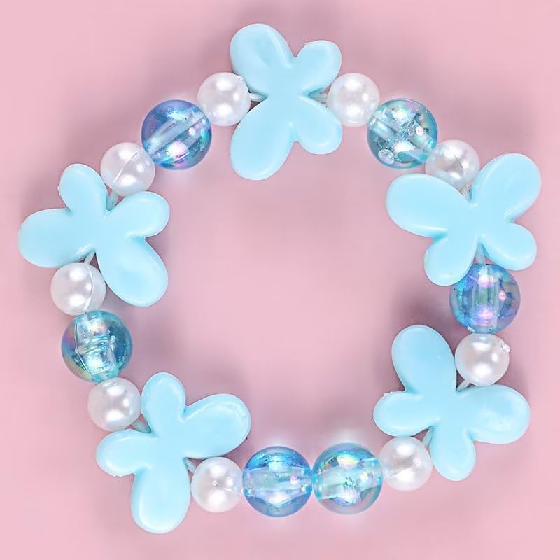 Beaded Necklaces and Bracelets Set for Women Flower Butterfly Pendant Bead Stretch Necklace Party Favors Dress up Play Costume Jewelry Gift - color: Blue