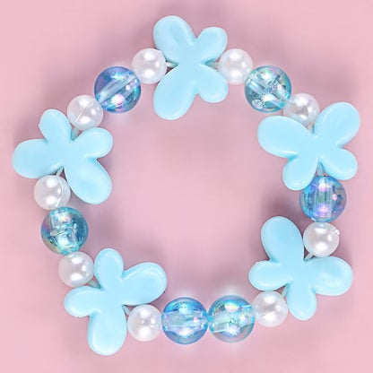 Beaded Necklaces and Bracelets Set for Women Flower Butterfly Pendant Bead Stretch Necklace Party Favors Dress up Play Costume Jewelry Gift - color: Blue
