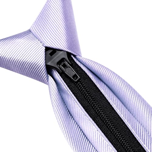 GUSLESON 3.15"（8cm） Mens Pre-tied Adjustable Zipper Tie Solid Necktie for Business and Wedding - color: Light Purple
