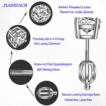 Jiamiaoi Stud Earrings Screw Back Sterling Silver Cubic Zirconia Stud Earrings Set 4 Millimeters-8 Millimeters Nickle Free Hypoallergenic Earring Studs - color: H-Lantern Backs Round, size: 7mm
