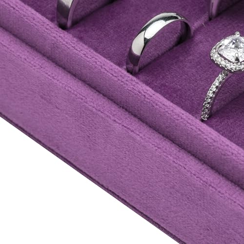 Velvet Ring Organizer Display Tray Jewelry Box Earring Holder Case | for Wedding Birthday Christmas Day (Purple) - color: Purple