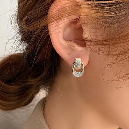 Jean Beau Chunky Gold Stud Earrings for Women Trendy Gold Plated Dangle Drop Prom Birthday Fashion Office Jewelry Gift - color: Gold CZ