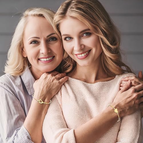 DS Mother Daughter Matching Bracelets,Adjustable Stainless Steel Gift Set | mother’s Day & Birthday Gift Box,Heart Charm,Mommy & Me Style,18K Gold Plated,Hypoallergenic,Daily Wear,Fits Women Teen Girls - color: Gold-3