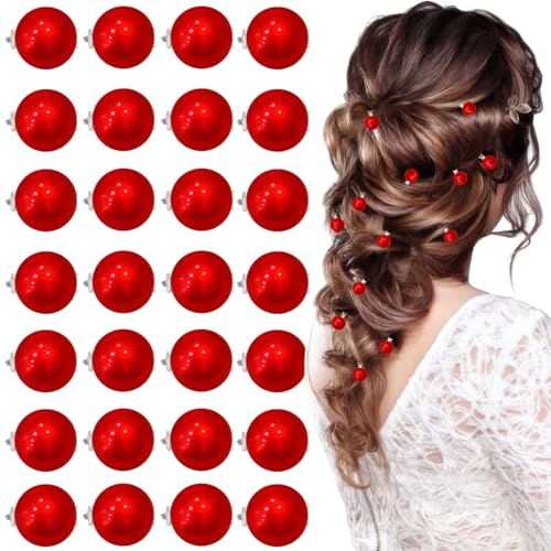 30 Pcs Mini Pearl Hair Clips Cute Small Pearl Hair Pins Brides Hair Barrettes Hair Accessories for Women Girls Wedding Valentine Day Halloween Christmas Birthday Party Daily Use (Red) - color: Red