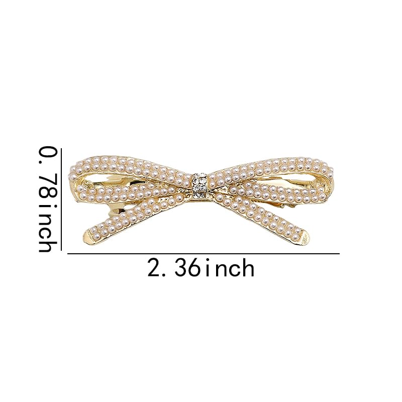 French Bow Crystal Rhinestone Bow-knot Pearl Hair Clips Barrette Hair Pin Hairpin Gold Pearl Accessories for Women Girls Bridal Wedding Prom - color: Pearl