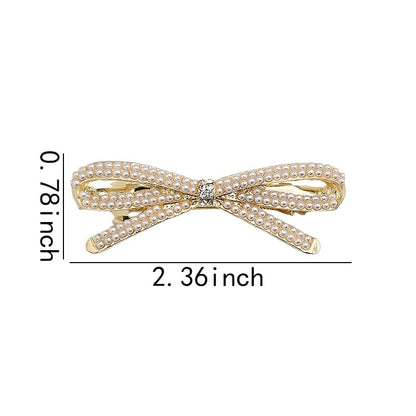 French Bow Crystal Rhinestone Bow-knot Pearl Hair Clips Barrette Hair Pin Hairpin Gold Pearl Accessories for Women Girls Bridal Wedding Prom - color: Pearl
