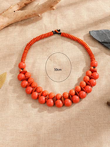 COLORFUL BLING Ethnic Large Chunky Wooden Beaded Necklaces Boho African Statement Necklace Handmade Tribal Collar Choker Bib Jewelry - color: joint orange