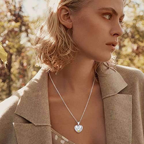 FindChic Locket Necklace for Women Custom Photo Memorial Gifts 4 Colors | Silver/Black/Rose Gold/Gold Plated Personalized for Loved Ones, Birthday Valentine's Day Keepsake - style: 05. Birthstone Style 2-Silver
