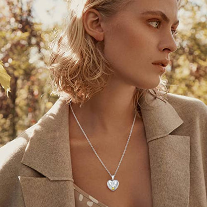 FindChic Locket Necklace for Women Custom Photo Memorial Gifts 4 Colors | Silver/Black/Rose Gold/Gold Plated Personalized for Loved Ones, Birthday Valentine's Day Keepsake - style: 05. Birthstone Style 2-Silver