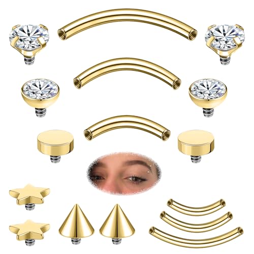 ZS Stainless Steel Eyebrow Piercing Jewelry Internal Thread Eyebrow Ring Labret Lip Jewelry Daith Rook Piercing Curved Barbell Belly Button Ring for Women Men 6mm/8mm/10mm - color: 5 Pairs Top, Gold