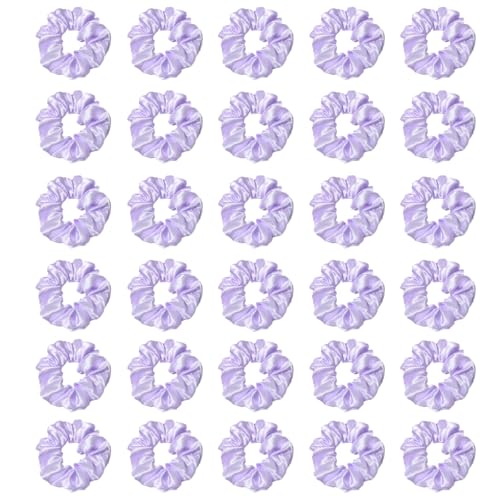 Silk Hair Ties Ponytail Holder Hairs Bow Ropes Elastics Hairtie Accessories Wide 0.8inch on Hair No Damage No Crease for Women Curly Thick Wavy Hair(30Pcs Light Purple) - color: Light Purple