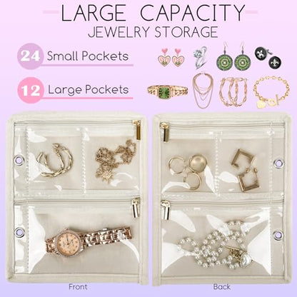 Travel Jewelry Organizer Case,Small Jewelry Bags Jewelry Storage Book Binder with Clear Zipper Velvet Pouch for Traveling,Earrings, Rings, Necklace, Bracelet (Pink) - color: Pink