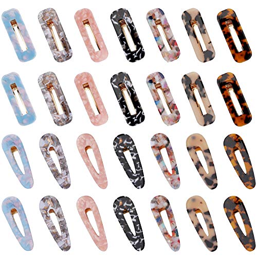 Hedume 28 Pack Acrylic Resin Hair Barrettes, Fashion Geometric Hair Clips for Women Girls Ladies