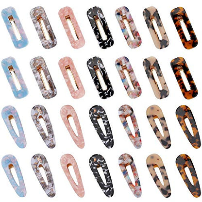 Hedume 28 Pack Acrylic Resin Hair Barrettes, Fashion Geometric Hair Clips for Women Girls Ladies