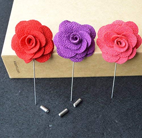 12 Pcs Flower Lapel Pins, Handmade Camellia Flower Boutonniere for Men Women Suit Wedding Party - color: 12X Light blue