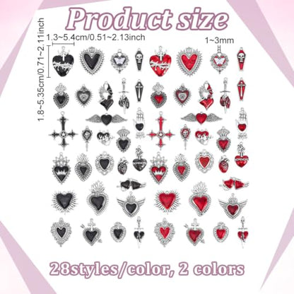 PH PandaHall 56pcs 2 Colors Alloy Enamel Gothic Charms Pendants Bulk Black Skull Cross Beads Goth Halloween Charms for DIY Jewelry Making Alternative Aesthetic Keychain Bracelet Craft Projects