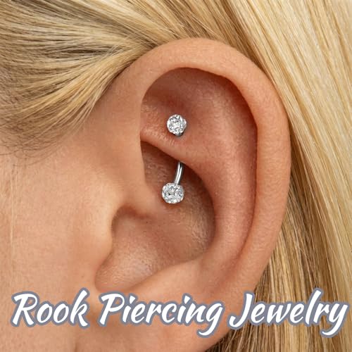 6 Pcs Bridge Piercing Jewelry - Stainless Steel Curved Barbell Piercing Jewelry, 16 Gauge 10mm Eyebrow Rings, Nose Bridge, Surface Tragus Earrings