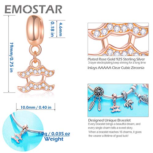 EMOSTAR Zodiac Sign Charms fits European Charm Bracelet – Rose Gold 925 Sterling Silver Necklace Pendant, 12 Horoscope Constellation Dangle CZ Birthstone Beads, Gifts for Women/Men/Birthday - color: Aquarius (1.20 – 2.18)