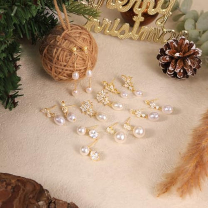 Pearl Earrings for Women:Gold Wedding Dangle Drop Earring Pearl Jewelry | 14K Gold Plated Pearl Drop Earrings for Women,Dainty Wedding Bride Earring Studs,Gold Dangle Drop Earring,Waterproof Jewelry - size: 1 pcs-7