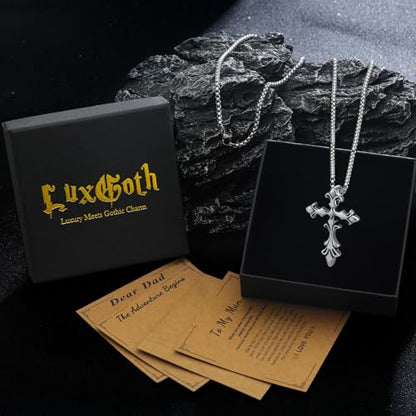 Stainless Steel Gothic Y2K Punk Rock Emo Biker Pendant Necklace | Cosplay Vintage Viking Alt Edgy Fashion Charm Necklace Jewelry for Men Women Active Daily Wear - style: Fleur de Lis Cross