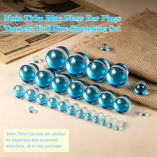 1 Pair Glass Ear Stretching Kit Single Flare Gauges for Ears Plugs 8G-1” | Earring Expander Stretcher Piercing Body Jewelry with Rubber Rings - color: Black, size: 8mm