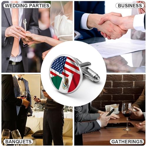 America Mexico Friendship USA Michoacan Mexican Flag Round Cufflink Set 1 Pair Stainless Steel Cufflinks Shirt for Men Business Wedding - size: 2.0cm