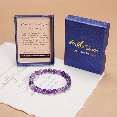 AD Beads Handmade Gemstone Stretch Elastic Bracelet Crystal Reiki Nature's Beauty and Spiritual Essence Unisex (6mm, Dream Amethyst (Third-Eye Energy)) - color: Dream Amethyst (Third-eye Energy), size: 6mm