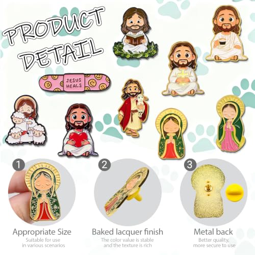4/6/9/10/12/16/20PCS Cute Enamel Pins Bulk Set, Art Aesthetic Lapel Brooches, Humorous Quote Pins for Backpacks Jackets Hats Bags, Novelty Cool Badges for Women, Men, Teens, Kids - style: 9pcs Jesus