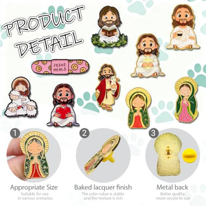 4/6/9/10/12/16/20PCS Cute Enamel Pins Bulk Set, Art Aesthetic Lapel Brooches, Humorous Quote Pins for Backpacks Jackets Hats Bags, Novelty Cool Badges for Women, Men, Teens, Kids - style: 9pcs Jesus