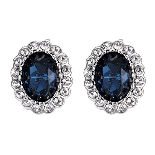 Yoursfs Vintage Crystal Clip On Earrings For Women Platinum Plated Rhinestone Clip On Earrings Non Pierced Oval Shap Cubic Zirconia Earring Hypoallergenic Jewelry - style: Sapphire Earrings