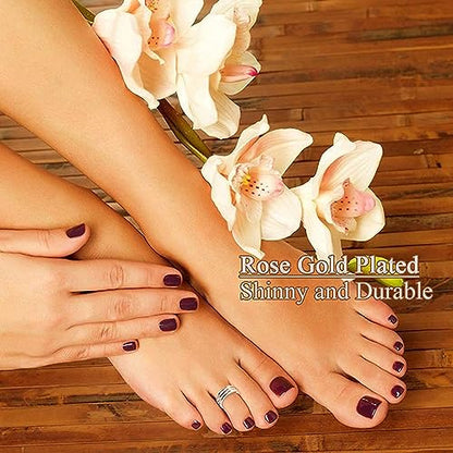 5 Pcs Filled Toe Rings for Women Non Tarnish Filled Toe Ring Adjustable Flower Cz Dainty Toe Ring Summer Beach Open Toe Rings Set Toe Jewelry Foot Jewelry(Gold,Silver,Rose Gold) - color: Rose Gold
