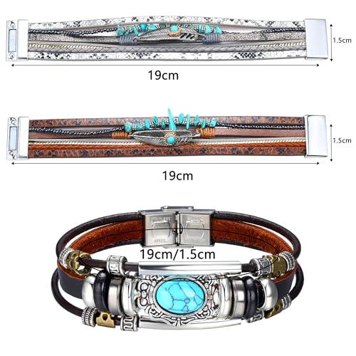 Sanfenly Leather Wrap Bracelets for Women,Boho Wrap Bracelets Leather Cuff Bangle Beads Bracelets Stackable Western Bracelets Jewelry for Women (Gold/Black/Gray/Turquoise) - color: Turquoise Leather
