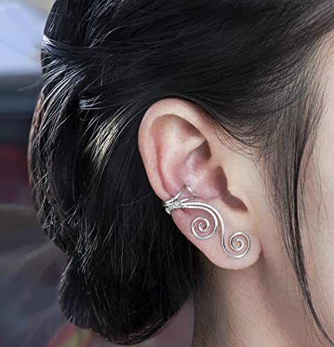 Handmade Ear Cuff Earrings, OwMell Elf Ear Cuffs No Piercing Hypoallergenic Simple Rolled Earrings Fantasy Costume for Party Wearing - style: Silver