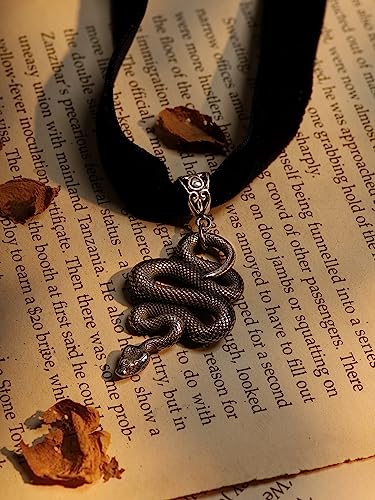 Snake Choker Necklace, Gothic Goth Choker, Goth Emo Punk Grunge Jewelry | Stainless steel and soft velvet, 12.6 in & 3 in extender chain, Gothic Emo Punk Grunge Jewelry, Halloween Costumes Jewelry