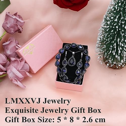 LMXXVJ Necklace Long Earrings Bracelet Set, White Gold Plated Created Blue Sapphire Jewelry Set Wedding Party Gift Jewelry for Women Bridal Bridesmaid - color: Black Gun-Blue