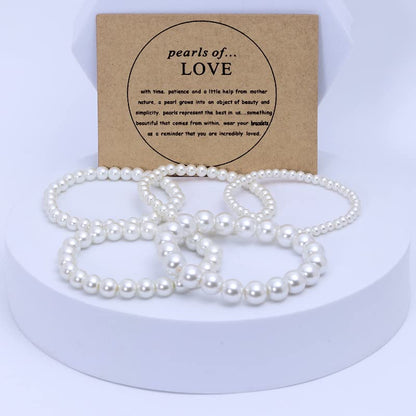 COLORFUL BLING Imitation Pearl Strands Choker Necklace Bracelet With Meaningful Card for Wedding Anniversary Birthday Party Gifts Bridal Jewelry Set - color: 5pcs bracelet
