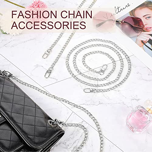 CooBigo 47" Purse Chain Strap Metal Shoulder Crossbody Bag Chain with Metal Buckles, Flat Chain Strap for Purse Handbag - color: Silver